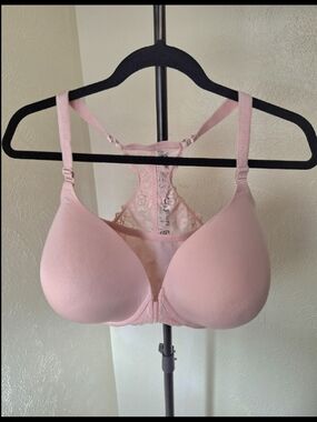 Torrid Bra 40H Pink Lace Racerback Front Closure Molded Cup Plus Size